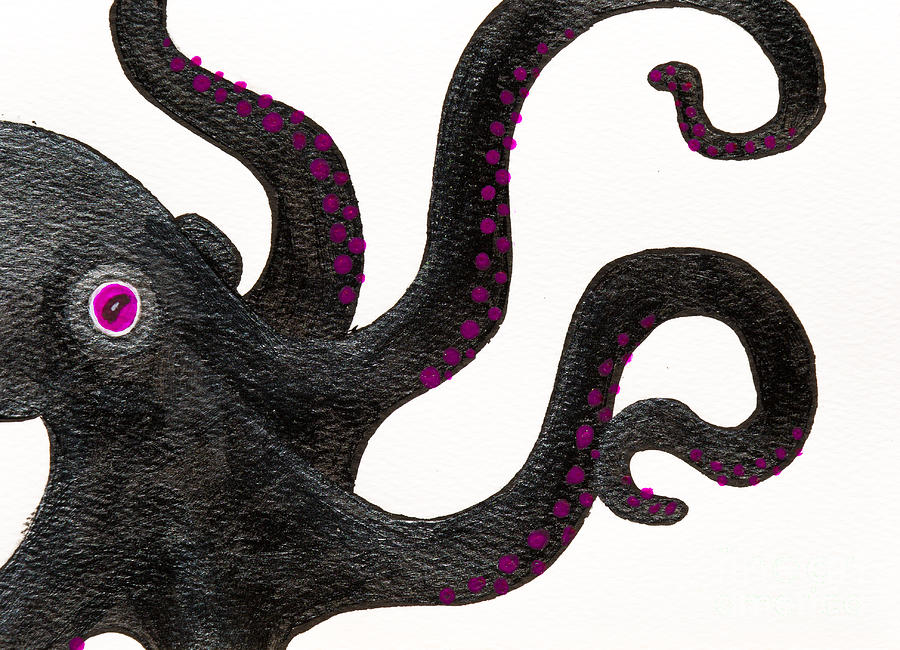 Black and purple octopus Painting by Stefanie Forck