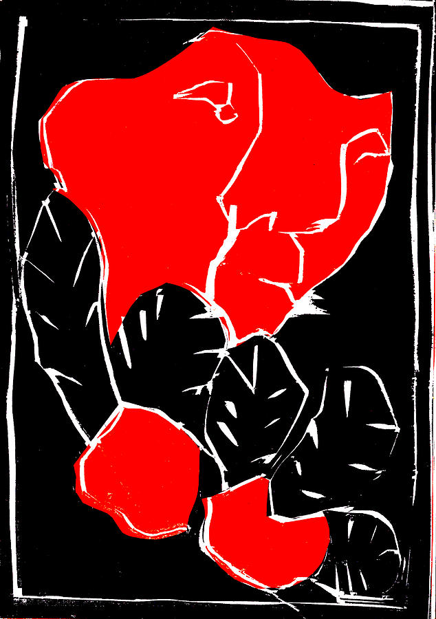 Black and Red series - Face in leaves 2 Digital Art by Edgeworth Johnstone