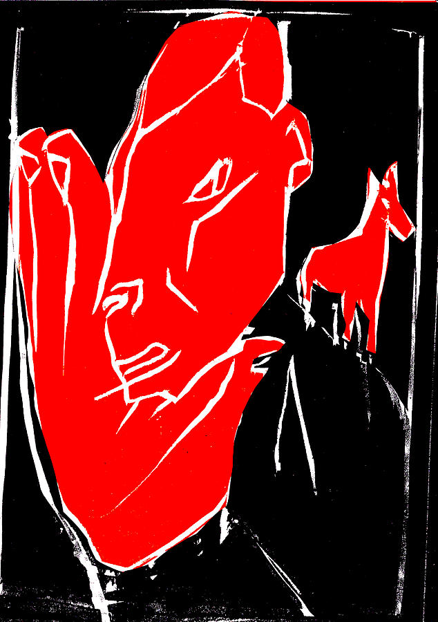 Black and Red series - Man leaves horse 2 Digital Art by Edgeworth Johnstone