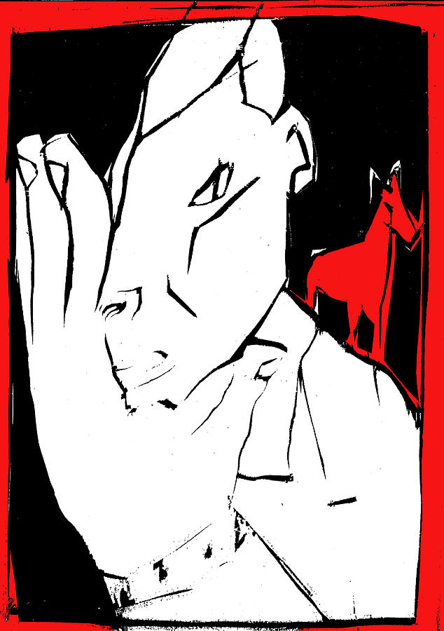 Black and Red series - Man leaves horse Digital Art by Edgeworth Johnstone