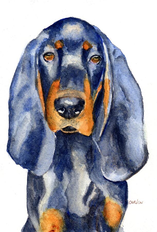 Black and Tan Coonhound Dog Painting by Carlin Blahnik CarlinArtWatercolor