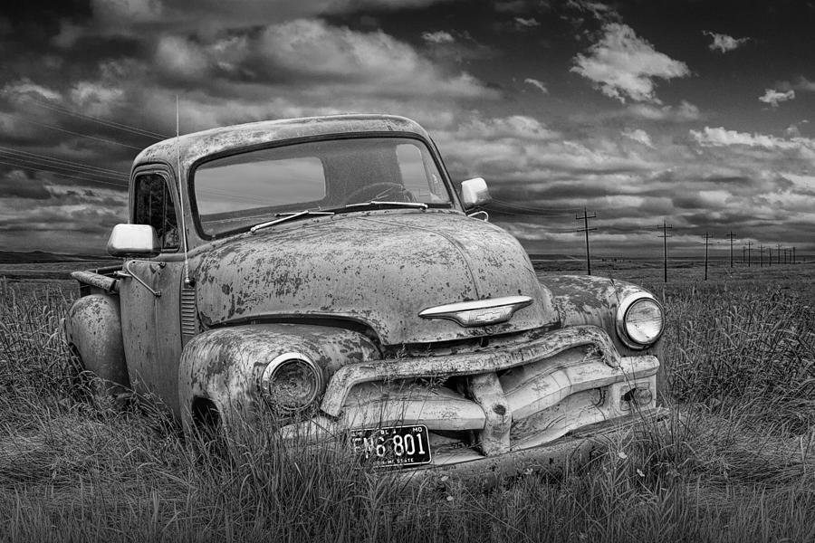 Black And White Abandoned Chevy Pickup Truck Photograph by Randall Nyhof