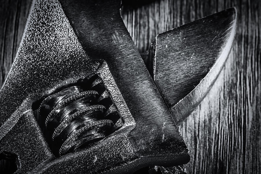 Black and White Adjustable Spanner Macro Photograph by John Williams