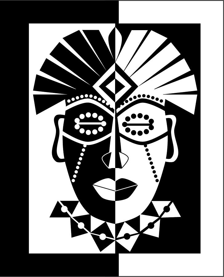 Black And White Digital Art - Black and white African mask by Karolina Perlinska