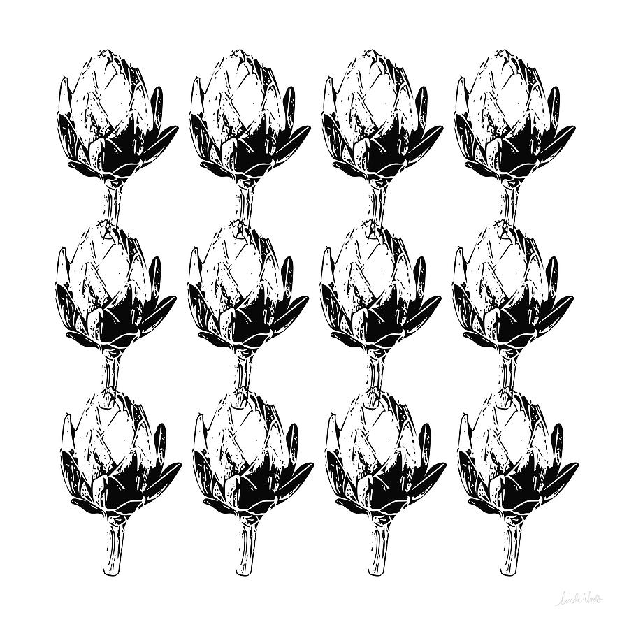 Black And White Artichokes- Art by Linda Woods Mixed Media by Linda Woods