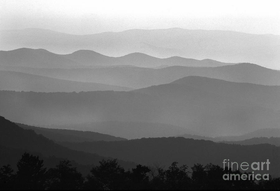 Shenandoah National Park Photograph - Black and White Blue Ridge Mountains by Thomas R Fletcher
