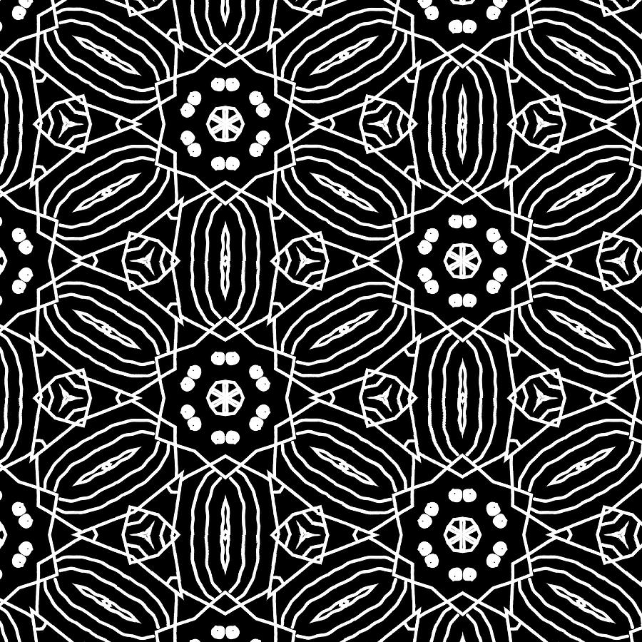 Black And White Digital Art - Black and White Boho Pattern 2- Art by Linda Woods by Linda Woods