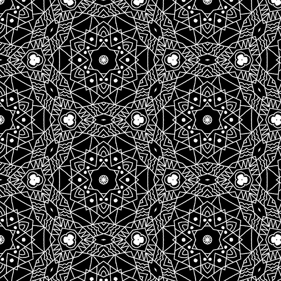 Pattern Digital Art - Black and White Boho Pattern 3- Art by Linda Woods by Linda Woods
