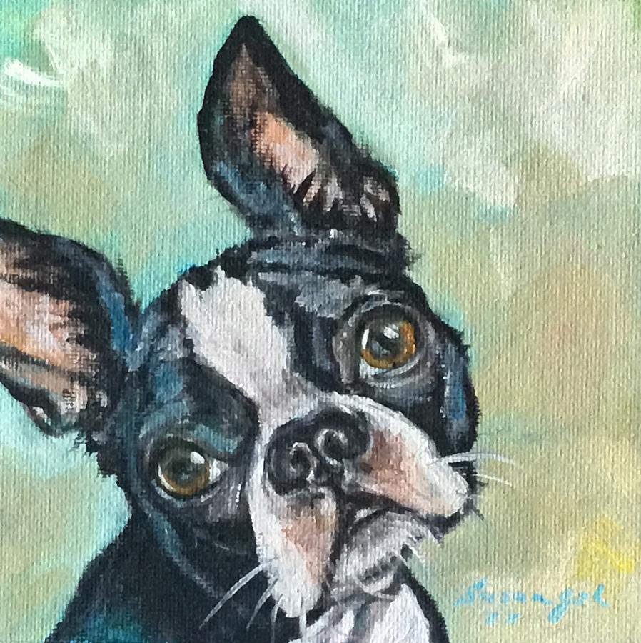 Black and White Boston Terrier dog Painting by Susan Goh