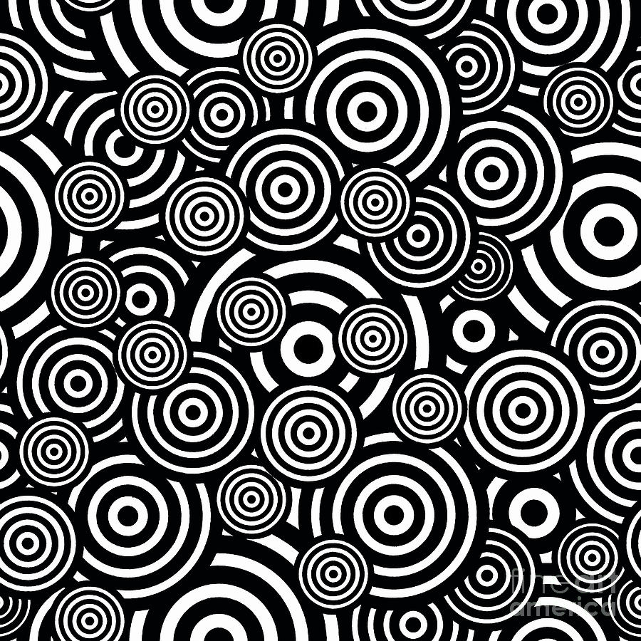 Abstract Painting - Black And White Bullseye Abstract Pattern by Saundra Myles