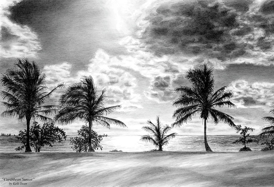 Landscape Sunset Drawing Pencil