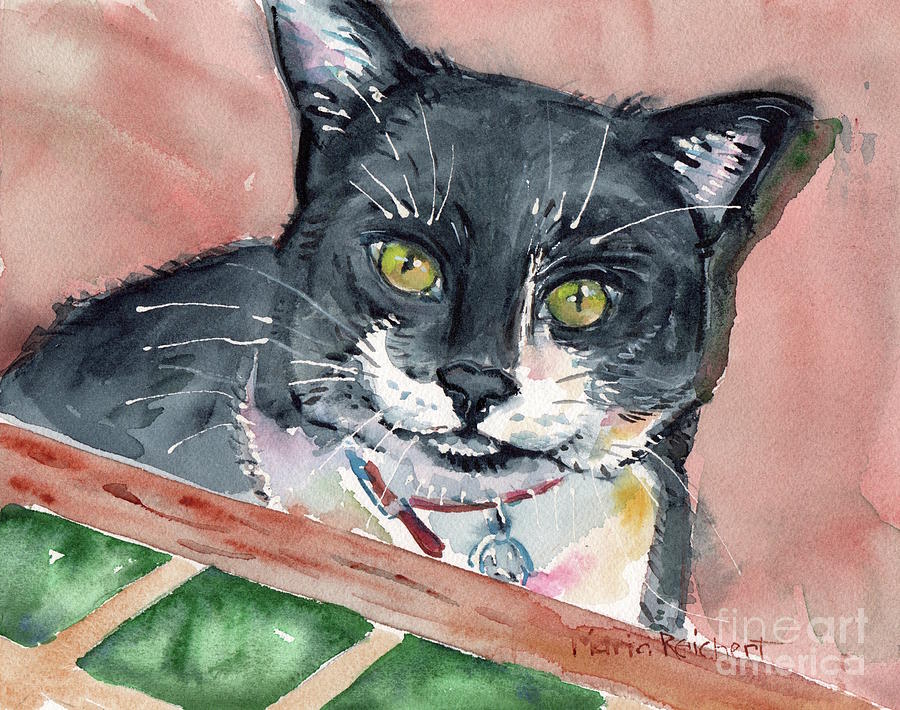 Black And White Cat Painting by Maria Reichert