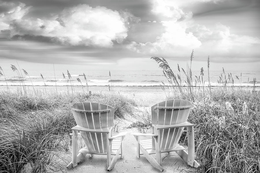 Black and White Chairs at the Sea Photograph by Debra and Dave Vanderlaan