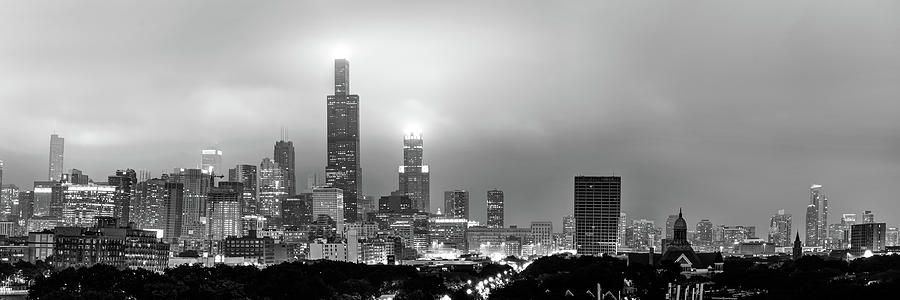 Chicago Photograph - Black and White Chicago Skyline City Panorama by Gregory Ballos