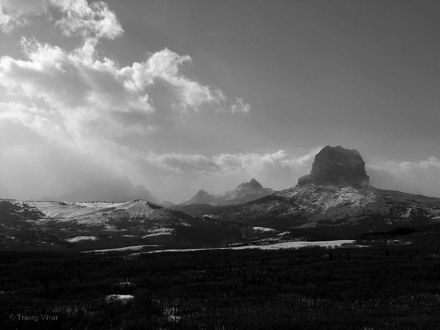 Black and White, Chief Mountain, Winter Photograph by Tracey Vivar