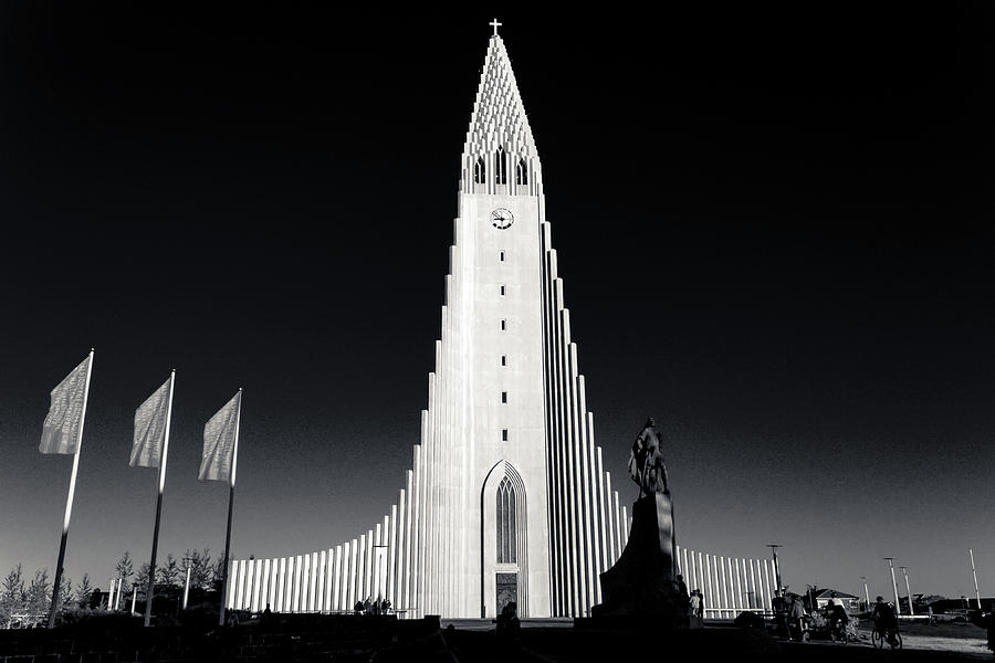 Black and White Church of Hallgrimur Photograph by Anthony Doudt