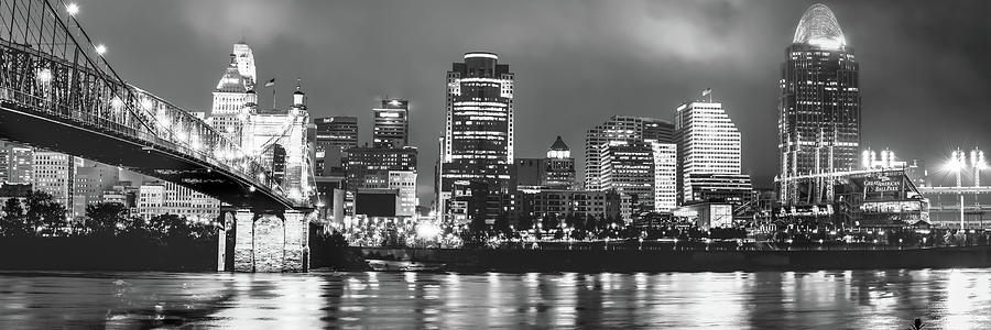 Black and White Cincinnati Skyline Panorama Photograph by Gregory Ballos