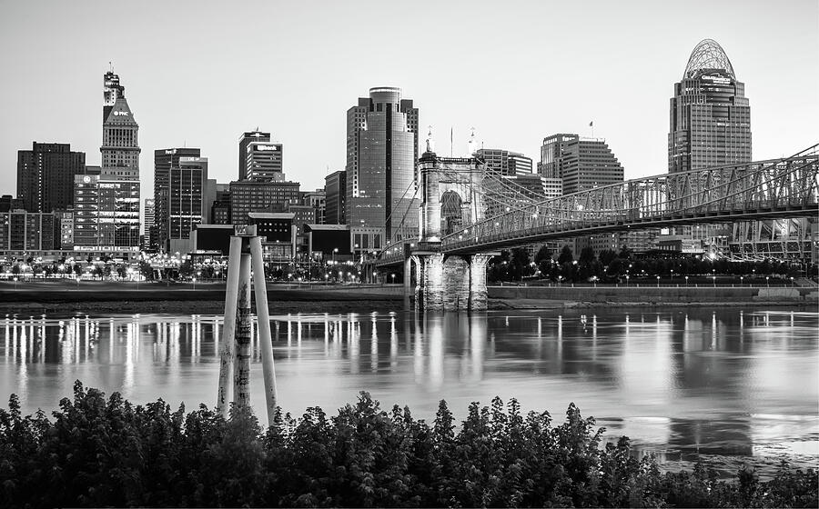 Cincinnati Photograph - Black and White Cincinnati Skyline View by Gregory Ballos