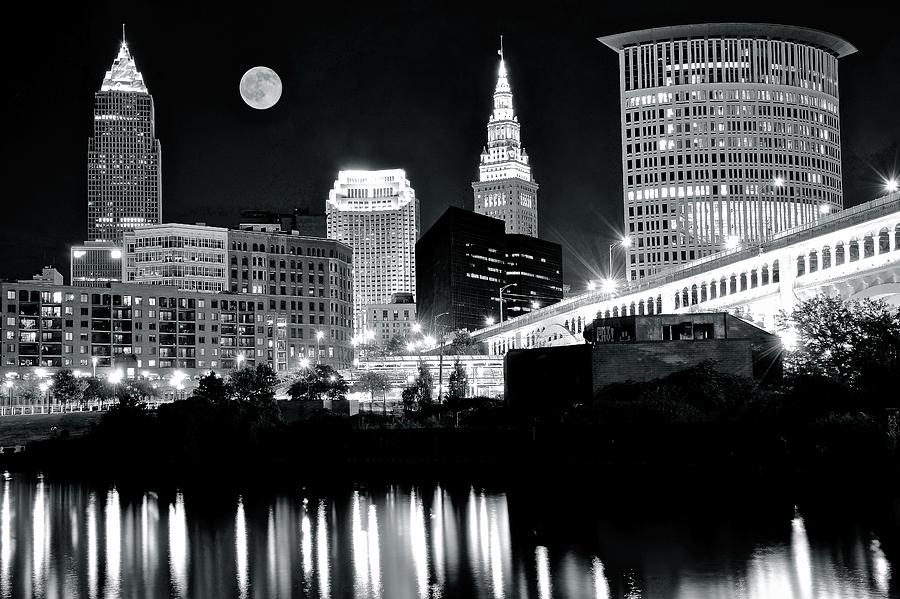 Black And White Cleveland Moon Photograph By Frozen In Time Fine Art