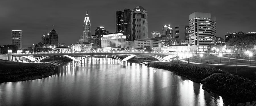Black and White Columbus Ohio Skyline Panorama Photograph by Gregory Ballos