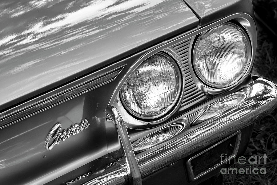 Vintage Photograph - Black and White Corvair by Dennis Hedberg