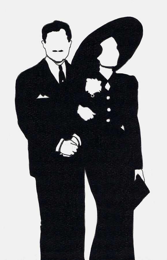 Movie Drawing - Black and White Couple by Mel Thompson