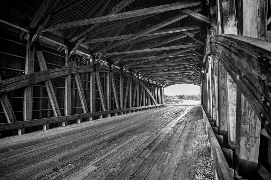 Black and White covered bridge scene Photograph by Sven Brogren