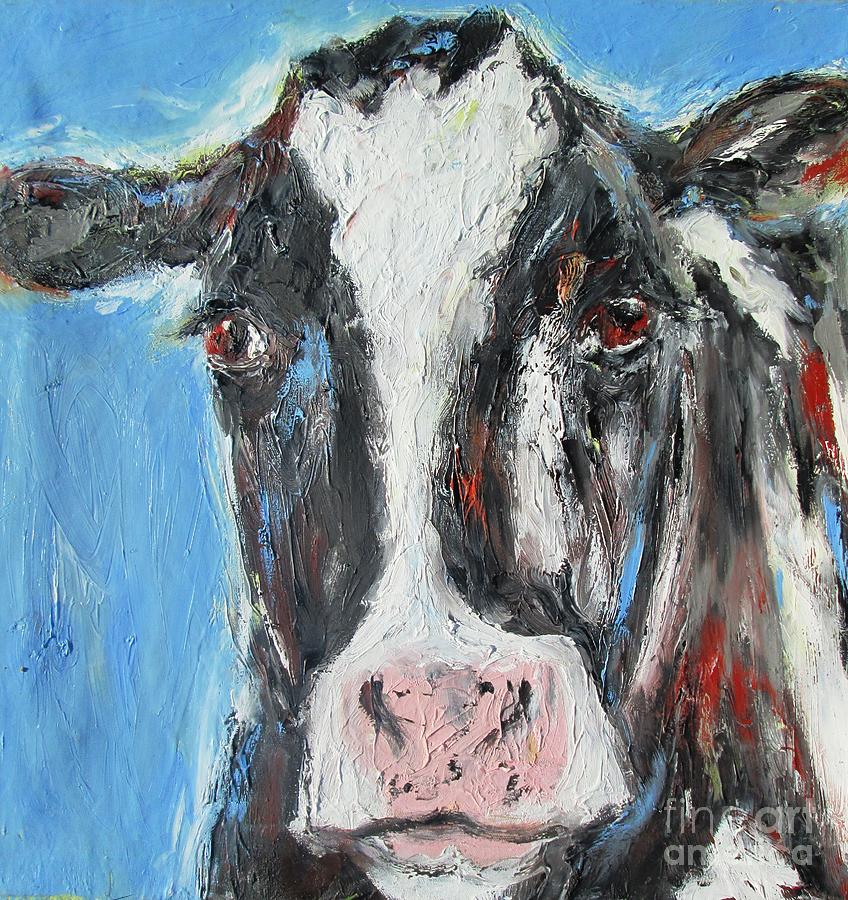 Black And White Cow Paintings Painting by Mary Cahalan Lee - aka PIXI
