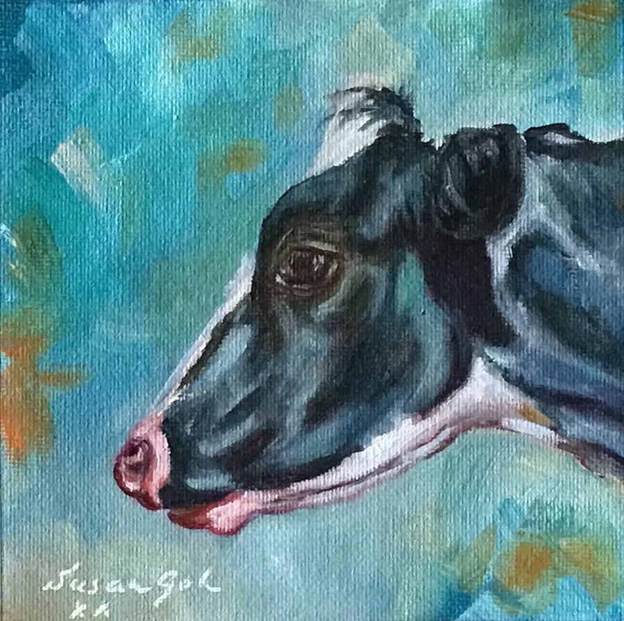 Black and White Cow Painting by Susan Goh