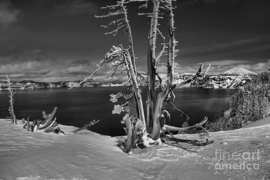Black And White Crater Lake Landscape Photograph by Adam Jewell