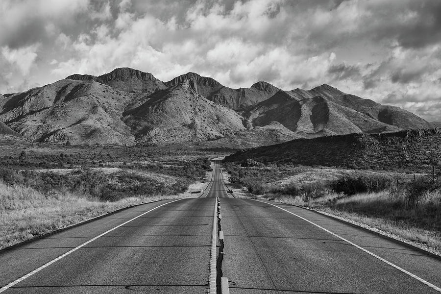Black and White Davis Mountains Texas Road 1 Photograph by Rob Greebon