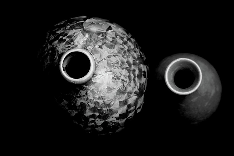 Black and White Deep Burn Crystal Glaze Vessels 1761 BW_4 Photograph by Steven Ward