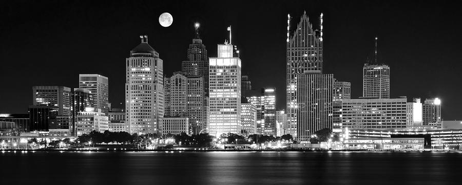 Black and White Detroit Night Photograph by Frozen in Time Fine Art Photography