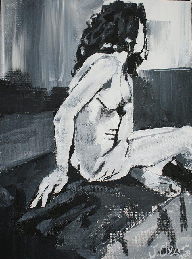 Black and white Female Nude Painting by Joanne Claxton