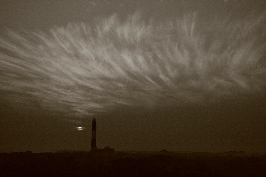 Black and White Fire Island Light Cirrus Photograph by Christopher J Kirby