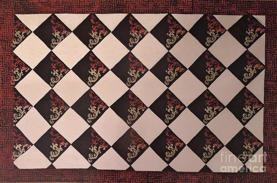 Black and White Checkered Floor Cloth Mixed Media by Judith Espinoza