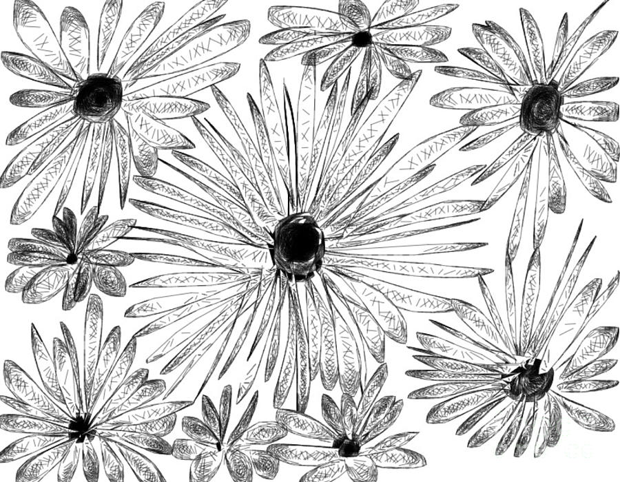 Black and White flowers Digital Art by Glenda Thomas