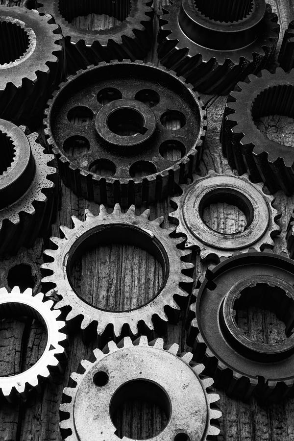 Black And White Photograph - Black And White Gears by Garry Gay