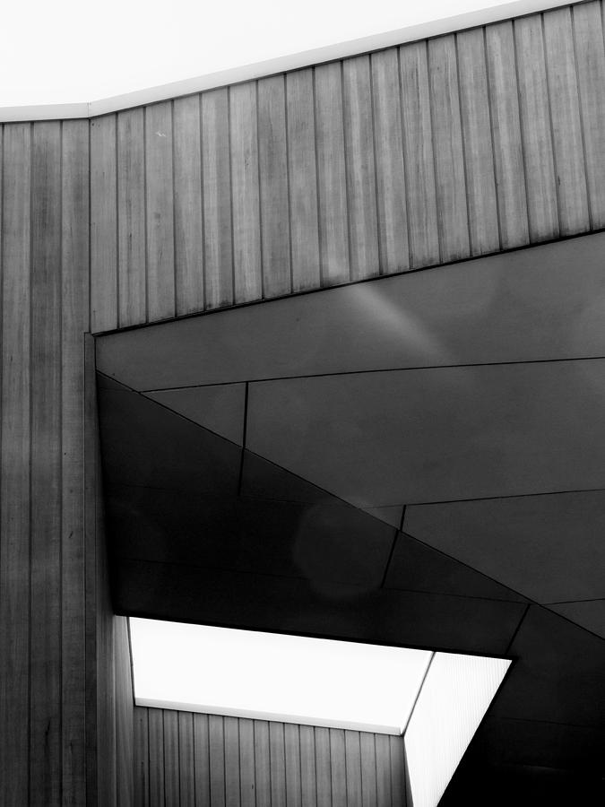 Black And White Abstract Photograph -      Black and White Geometric Building Abstract  by Denise Clark
