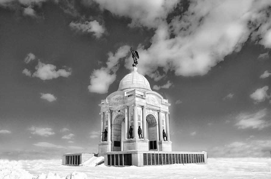 Black and White - Gettysburg Memorial In Winter Photograph by Bill Cannon