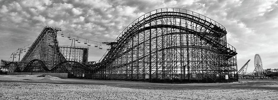 Black and White - Great White Roller Coaster - Adventure Pier Wi Photograph by Bill Cannon