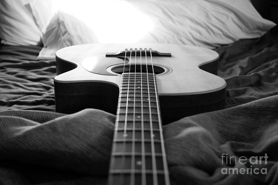 Black And White Photograph - Black and White Guitar by MGL Meiklejohn Graphics Licensing