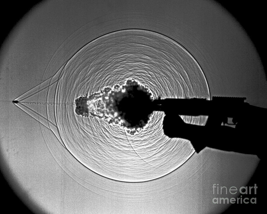 Black and White Gun Firing Shadowgram Photograph by Garry S Settles and Photo Researchers