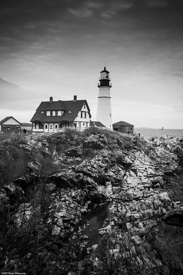 Black And White Head Light Lighthouse Portland Maine Photograph by Debra Forand