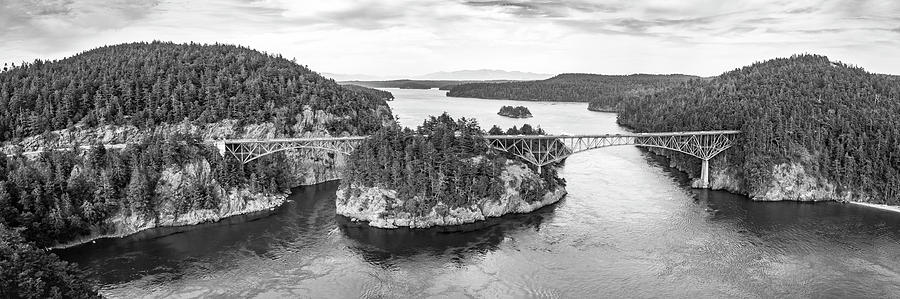 Black and White Helicopter View of Deception Pass, Washington ...