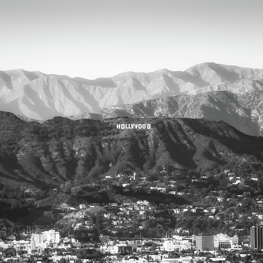 Black and White Hollywood Hills California - Square Art Photograph by Gregory Ballos