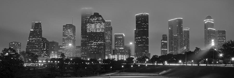 Black and White Houston Panorama Photograph by Frozen in Time Fine Art Photography