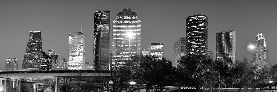 Houston Texans Photograph - Black and White Houston Texas Downtown Skyline Panorama by Gregory Ballos