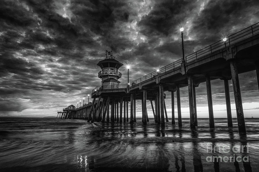 Black and White Huntington Beach Pier Photograph by Peter Dang