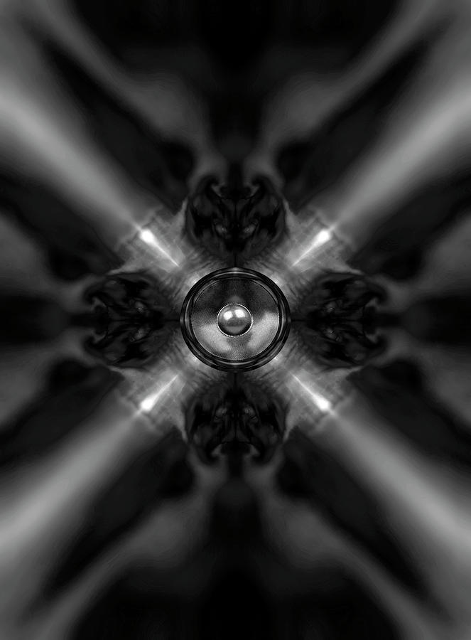 Black and white kaleidoscope music speaker  Digital Art by Steve Ball
